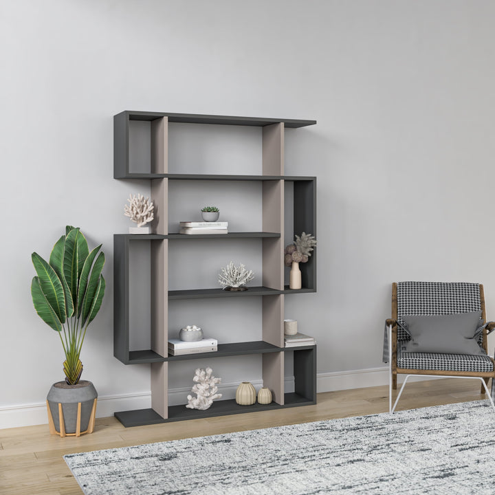 Furniture Multiple Tier Open Shelf Anthracite Light Mocha Blair Modern Bookcase